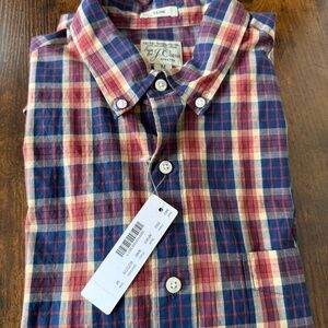 J Crew Slim Stretch Secret Wash Poplin Shirt Blue/Red - M